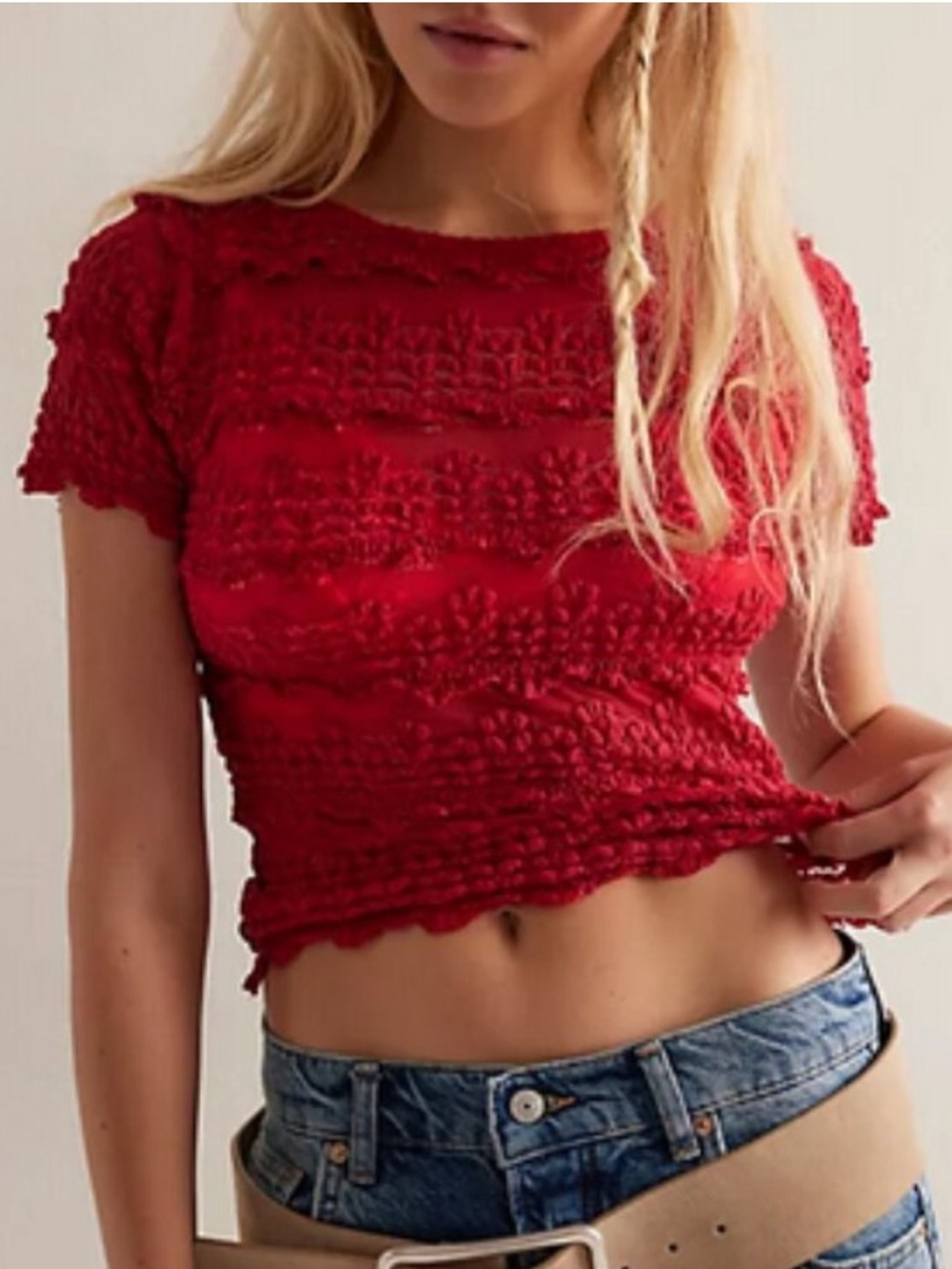 Free People Angelina Lace Tee Berry Red - Small
